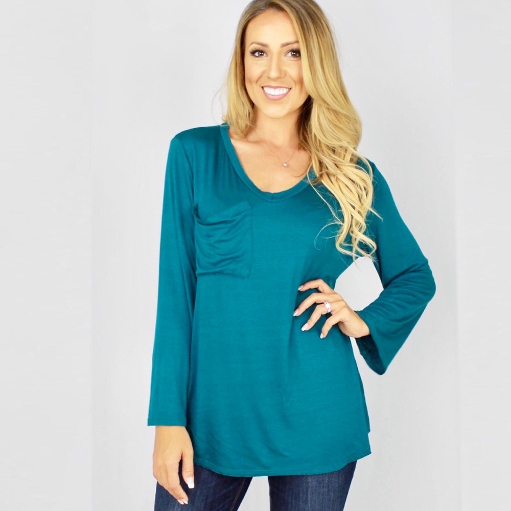 L&B Teal Long Sleeve Sloppy Pocket Tee